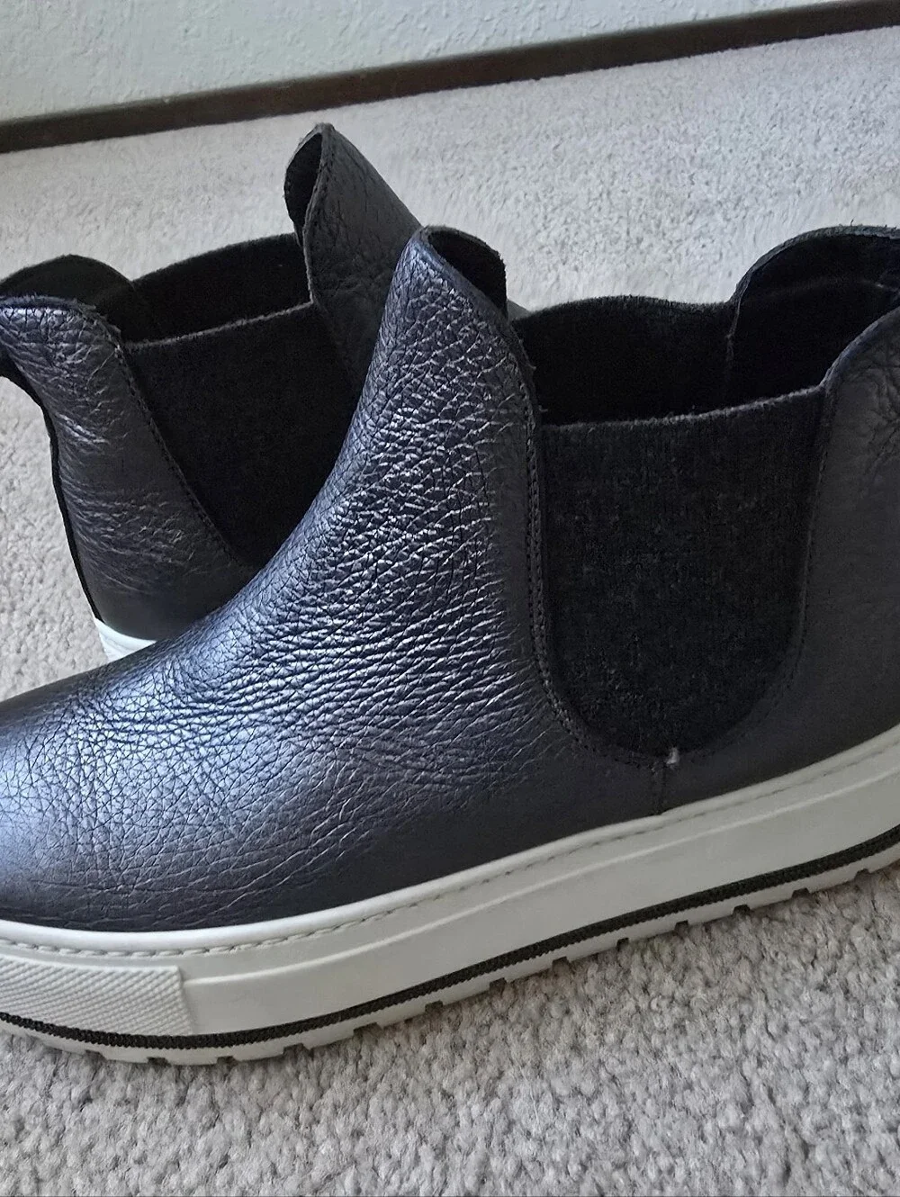 Brunello Cucinelli Black Leather Chukka Boots with White Sole sz 37